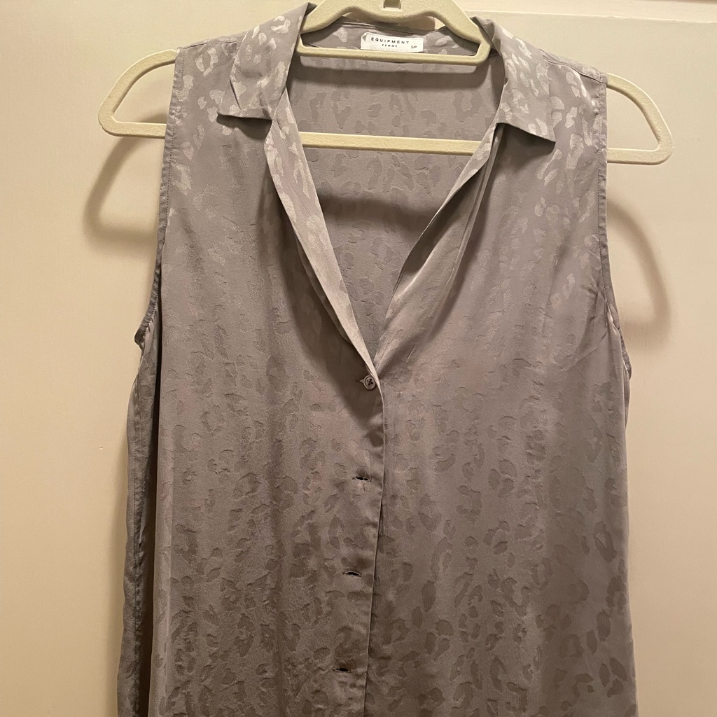 Equipment Grey Silk Sleeveless Button Down